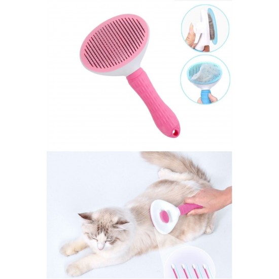 Karamel Pet Kendini Temizleyen Tuşlu Kedi Köpek Tarağı Pembe 10 x 20 cm