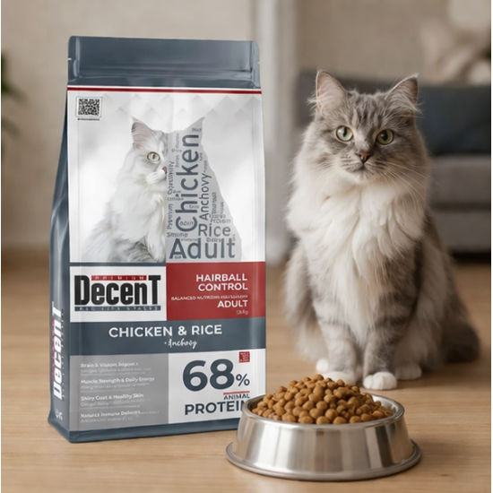Decent Tavuklu Yetişkin Kedi Maması 1,5 Kg Hairball Control Tavuk & Pirinç Yetişkin Kedi Maması