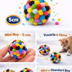 Mini Ponpon Kedi Oyuncak Topu 5 cm ( 2 Adet ) – Yumuşak Renkli Sessiz Kedi Oyun Topu