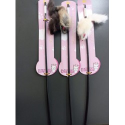 Fareli Kedi Oltası Ahşap Saplı Tüylü Kedi Oyuncağı 40-50 cm Renkli