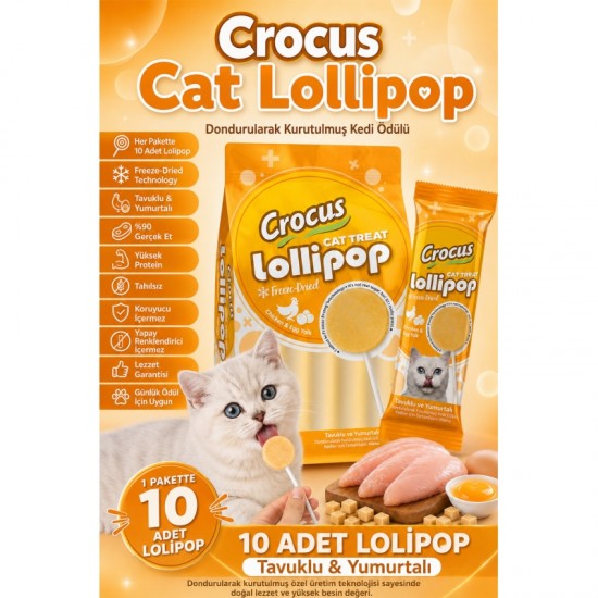 Crocus Tavuklu Ve Yumurta Sarılı Kedi Lolipop 10 lu paket ( 10x1,4 gr )