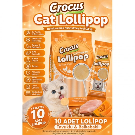 Crocus Tavuklu Ve Bal Kabaklı Kedi Lolipop 10 lu paket ( 10x1,4 gr )