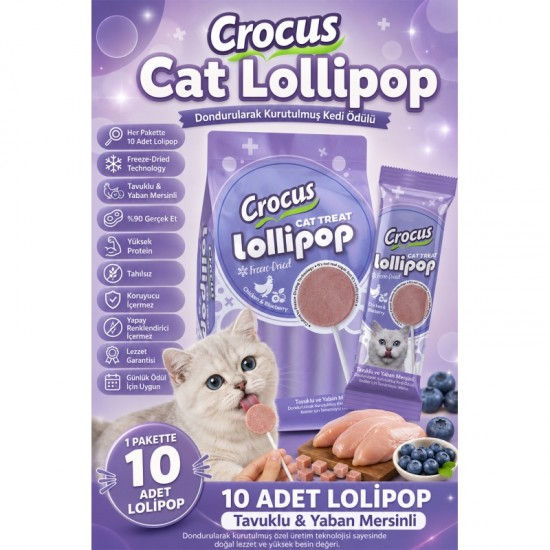 Crocus Tavuklu Ve Yaban Mersinli Kedi Lolipop 10 lu paket ( 10x1,4 gr )