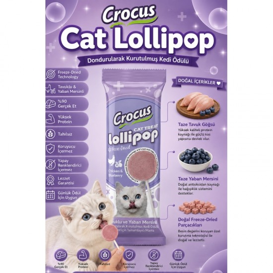 Crocus Tavuklu Ve Yaban Mersinli Kedi Lolipop 10 lu paket ( 10x1,4 gr )
