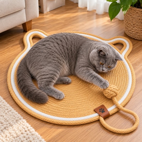 Kedi Kafa Figürlü Kedi Tırmalama Paspası 44 cm-113 cm Sarı