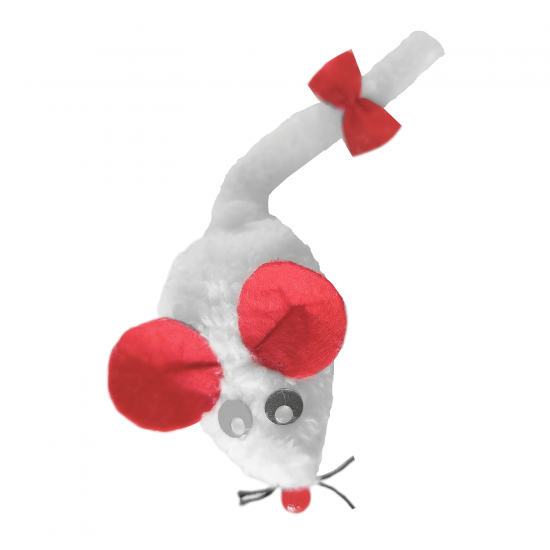 Markapet Kedi Oyuncağı Bıyıklı Peluş Fare 4,5 x 6-15 cm Beyaz
