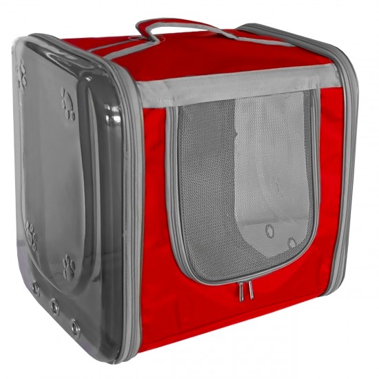 Markapet Çift Cam Kedi Köpek Taşıma Çantası 32x40x42 cm Kırmızı