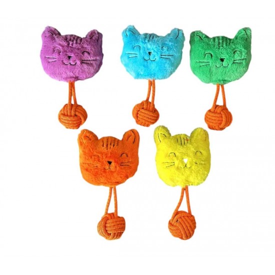 Sesli Peluş İpli Mutlu Kedi Köpek Oyuncağı 26 cm Çeşitli Renklerde