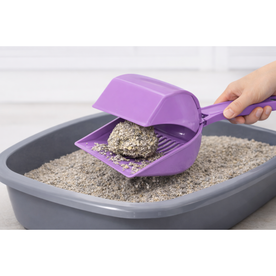 Kapaklı Kedi Kumu Küreği Elekli – Ergonomik Saplı Dayanıklı Plastik Kum Temizleme Küreği 26 cm