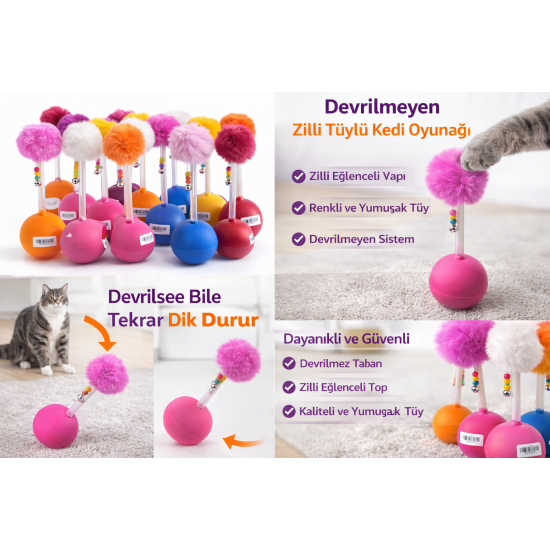 Dev Hacıyatmaz Devrilmeyen Kedi Oyuncağı XXL 33 CM Tüylü Zilli Oyuncak 1 Adet