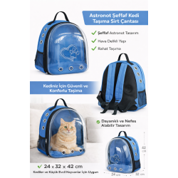 Kalpli Patili Astronot Şeffaf Taşıma Sırt Çantası Mavi 24x32x42 cm