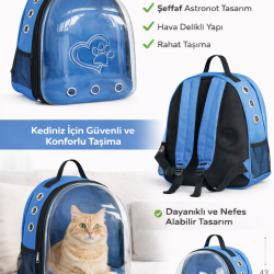 Kalpli Patili Astronot Şeffaf Taşıma Sırt Çantası Mavi 24x32x42 cm