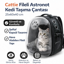 Cattie Fileli Astronot Kedi Taşıma Çantası 25x60x40cm Siyah