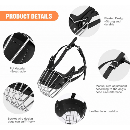 Orta Irk Metal Deri Köpek Ağızlığı 28 cm Siyah