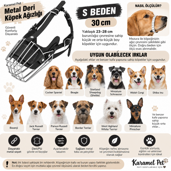 Orta Irk Metal Deri Köpek Ağızlığı 28 cm Siyah