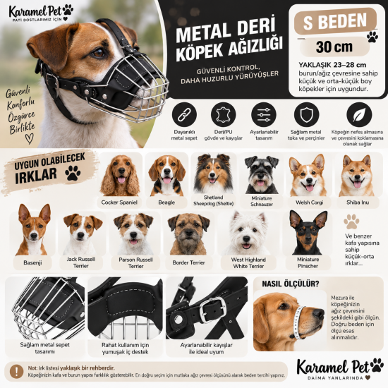 Orta Irk Metal Deri Köpek Ağızlığı 28 cm Siyah