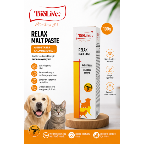 BioLive Relax Malt Paste Kedi ve Köpekler İçin Anti-Stress Malt Macunu 100 g