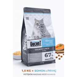 Decent Sensitive Skin Somon & Pirinç Yetişkin Kedi Maması 1,5 Kg