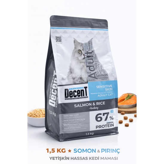 Decent Sensitive Skin Somon & Pirinç Yetişkin Kedi Maması 1,5 Kg