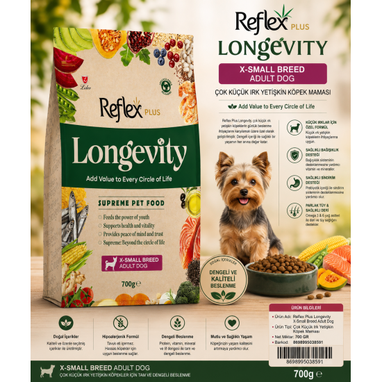 Reflex Plus Longevity Hipoalerjenik Çok Küçük Irk Yetişkin Köpek Maması 700gr