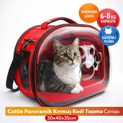 Cattie Panoramik Kedi Taşıma Çantası 30x40x35cm - Kırmızı