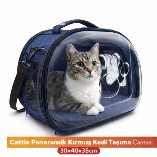 Cattie Panoramik Kedi Taşıma Çantası 30x40x35cm - Koyu Mavi