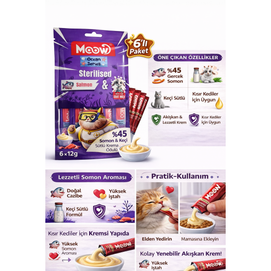 Creamy Somonlu ve Keçi Sütlü Kısırlaştırılmış Sıvı Krema Kedi Ödülü 6x12 gr