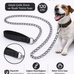 Zincir Köpek Gezdirme Kayışı Dayanıklı Çelik & Ergonomik Tutma Saplı 2,5 mm-120 cm Siyah