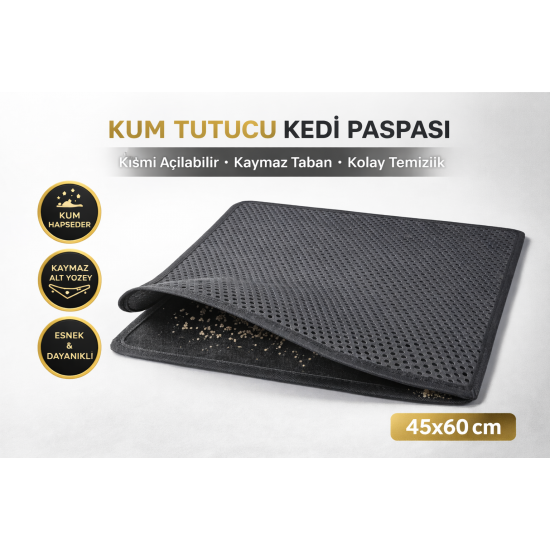 Kedi Elekli Tuvalet Önü Kum Tutucu Paspas  45 cm - 60 cm Gri