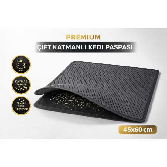 Kedi Elekli Tuvalet Önü Kum Tutucu Paspas  45 cm - 60 cm Gri