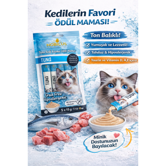 Nobilus Ton Balıklı Etli Kedi Krema Ödül Maması 5 x 15 gr