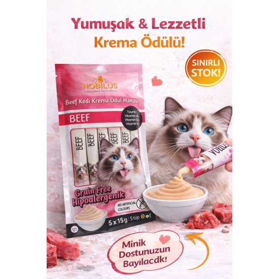 Nobilus Biftekli Kedi Krema Ödül Maması 5 x 15 gr