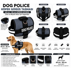 Dog Police Ayarlanabilir Köpek Göğüs Tasması Füme Gri - Siyah (60-85 cm)