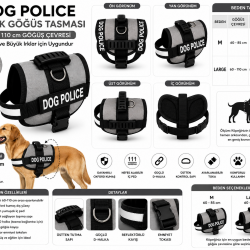 Dog Police Ayarlanabilir Köpek Göğüs Tasması Gri- Siyah (60-110 cm)