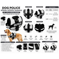 Dog Police Ayarlanabilir Köpek Göğüs Tasması Bej - Siyah (60-110 cm)
