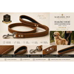 Premium Hakiki Deri Köpek Gezdirme Kayışı Kamel 100 cm Yumuşak Dolgulu Tutma Saplı