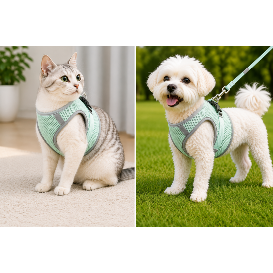Nefes Alan Kumaş Air Mesh Kedi Köpek Göğüs Tasması XX Small 28x32 cm Gri