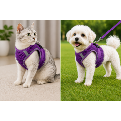 Nefes Alan Kumaş Air Mesh Kedi Köpek Göğüs Tasması X Small 32x36 cm Mor