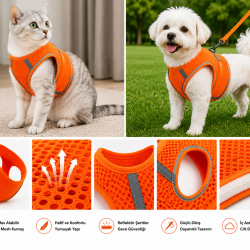 Nefes Alan Kumaş Air Mesh Kedi Köpek Göğüs Tasması X Small 32x36 cm Turuncu