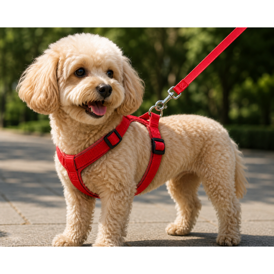 Gezdirme Kayışlı Dokuma Köpek Göğüs Tasma Seti 32*47-110 cm Kırmızı