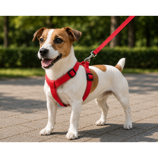 Gezdirme Kayışlı Dokuma Köpek Göğüs Tasma Seti 32*47-110 cm Kırmızı
