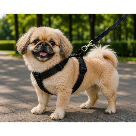Gezdirme Kayışlı Dokuma Köpek Göğüs Tasma Seti 32*47-110 cm Siyah