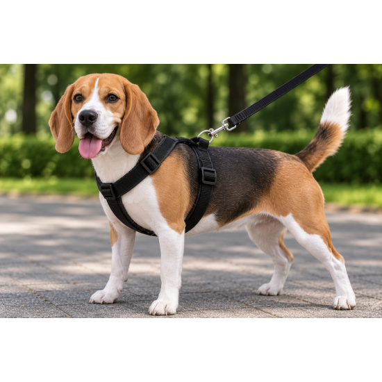 Gezdirme Kayışlı Dokuma Köpek Göğüs Tasma Seti 32*47-110 cm Siyah