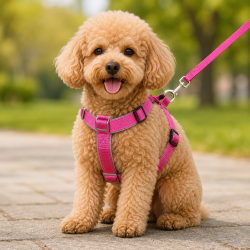 Gezdirme Kayışlı Dokuma Köpek Göğüs Tasma Seti 32*47-110 cm Pembe