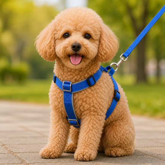 Gezdirme Kayışlı Dokuma Köpek Göğüs Tasma Seti 32*47-110 cm Mavi