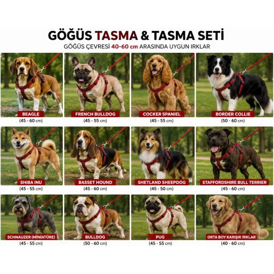 Gezdirme Kayışlı Dokuma Köpek Göğüs Tasma Seti 40*60-110 cm Kırmızı