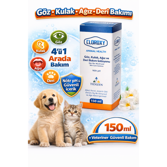 Cloroxy Kedi Köpek Göz Kulak Ağız ve Deri Bakım Solüsyonu 150 ml – Antiseptik Bakım Solüsyonu