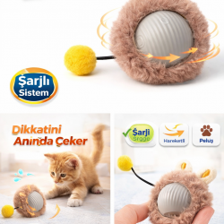 KP Şarjlı Hareketli Peluş Kedi Oyuncağı Kuyruklu 5 cm – İnteraktif Titreşimli Hareketli Top
