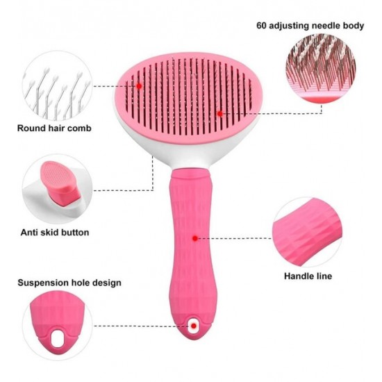 Karamel Pet Kendini Temizleyen Tuşlu Kedi Köpek Tarağı Pembe 10 x 20 cm