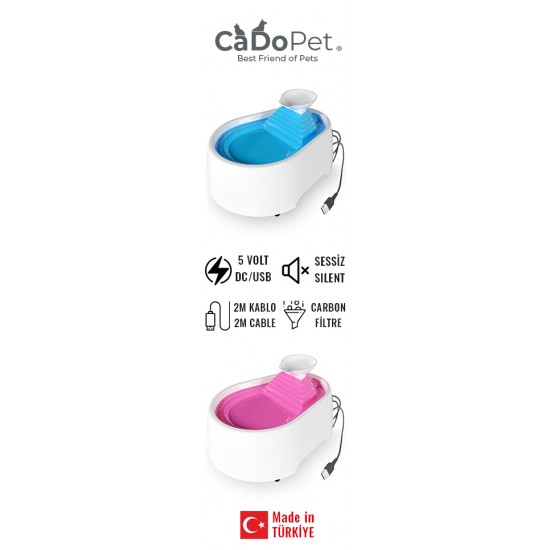 Cado Pet Kedi Köpek Su Pınarı Şelale 2 Litre - 5 volt ( usb'li ) Pembe